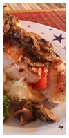 Chicken kabob with veggies.